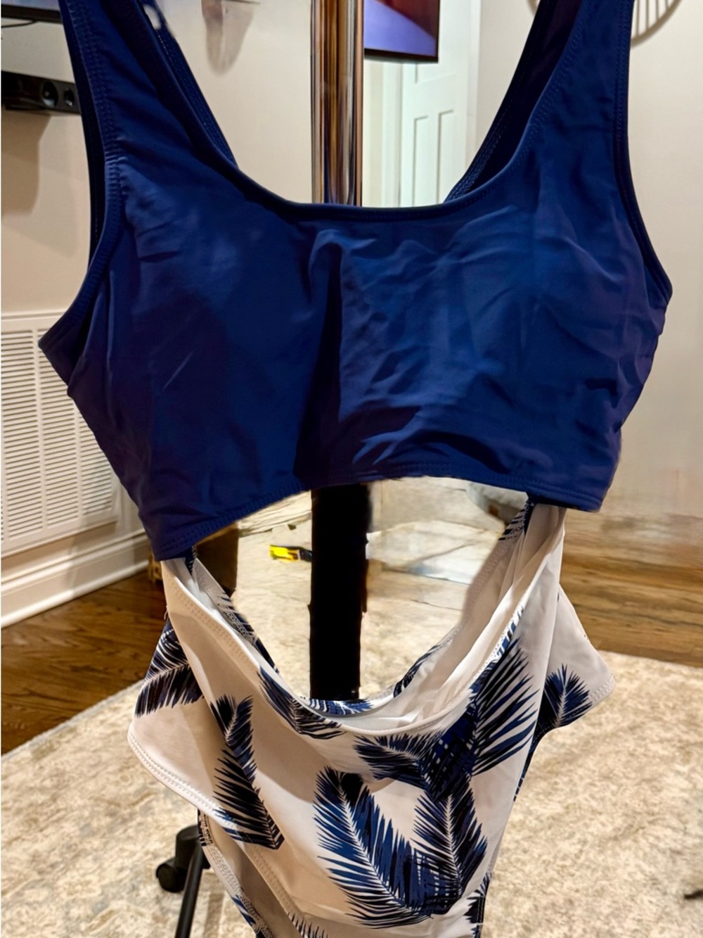 Amazon One-Piece Swimsuit in Navy and White Palm Print